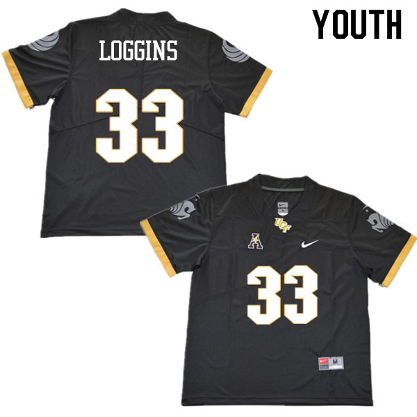 Youth #33 Monterious Loggins UCF Knights College Football Jerseys Sale-Black